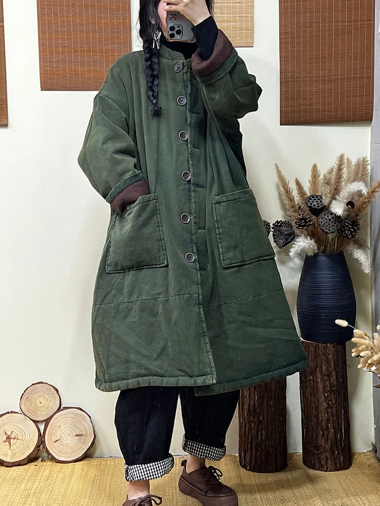 Women Winter Thickened Stand Collar Long Padded Coat