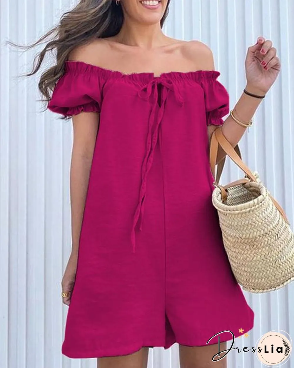 Drawstring Off Shoulder Romper