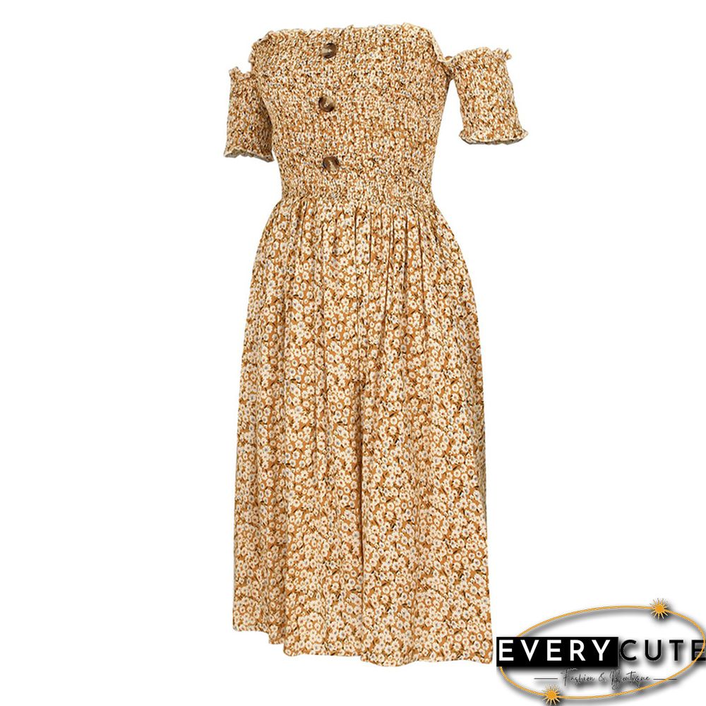 Yellow Button Detail Casual Floral Dress