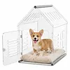 [US Local Warehouse] Acrylic Dog House Lockable Ventilated Modern Dogs Crate Clear Dog Playpen for Small and Medium Dogs Pets 24.02x15.75x23.62inch