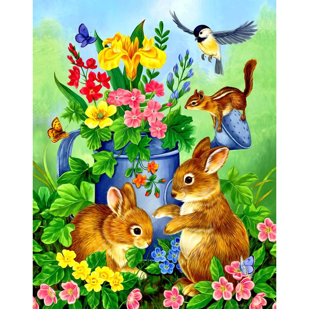 

30*40CM - Flower and Rabbit - Round Drill Diamond Painting, 501 Original