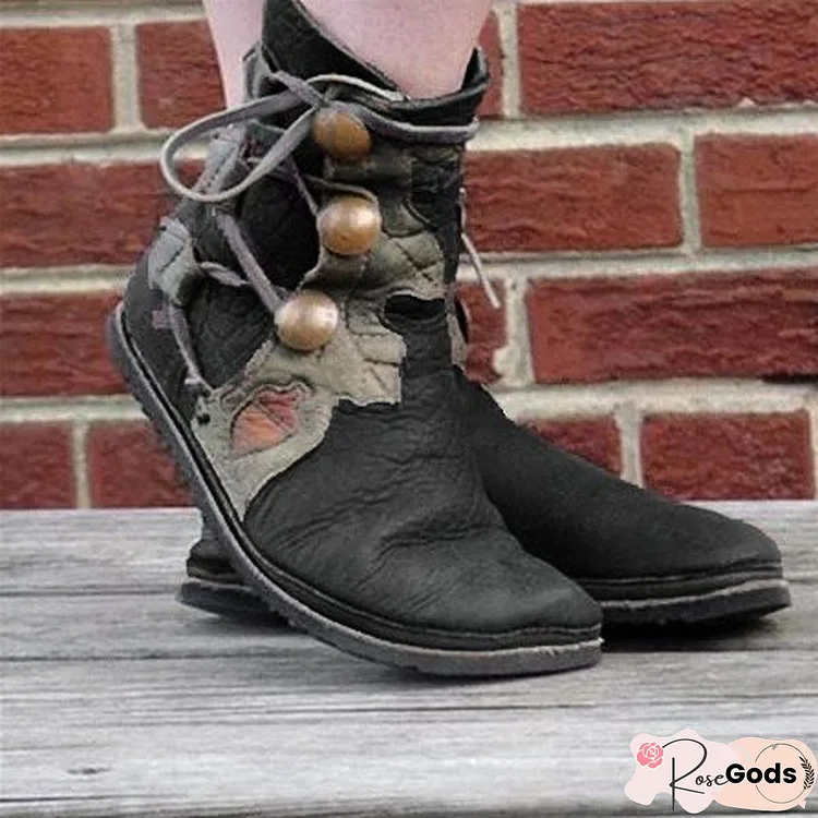 Women Casual Lace-Up Flat Heel Soft Leather Ankle Boots