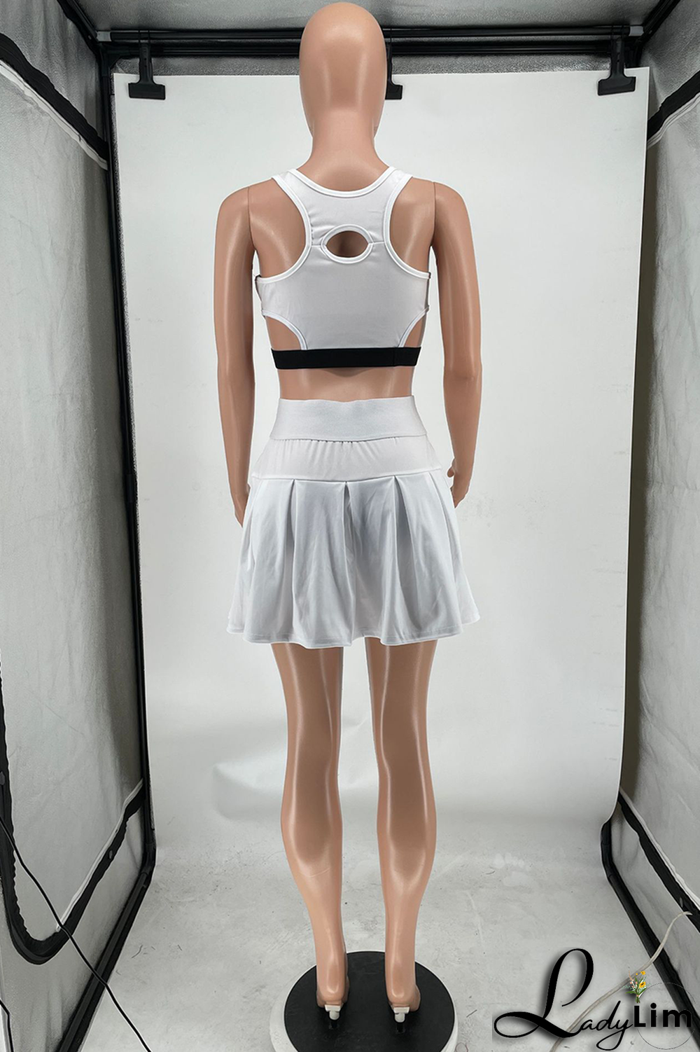 Black Sportswear Solid Split Joint U Neck Sleeveless Two Pieces