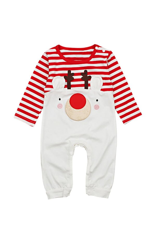 Cute Long Sleeve Reindeer Print Christmas Infant Onesies Pajama Red-elleschic