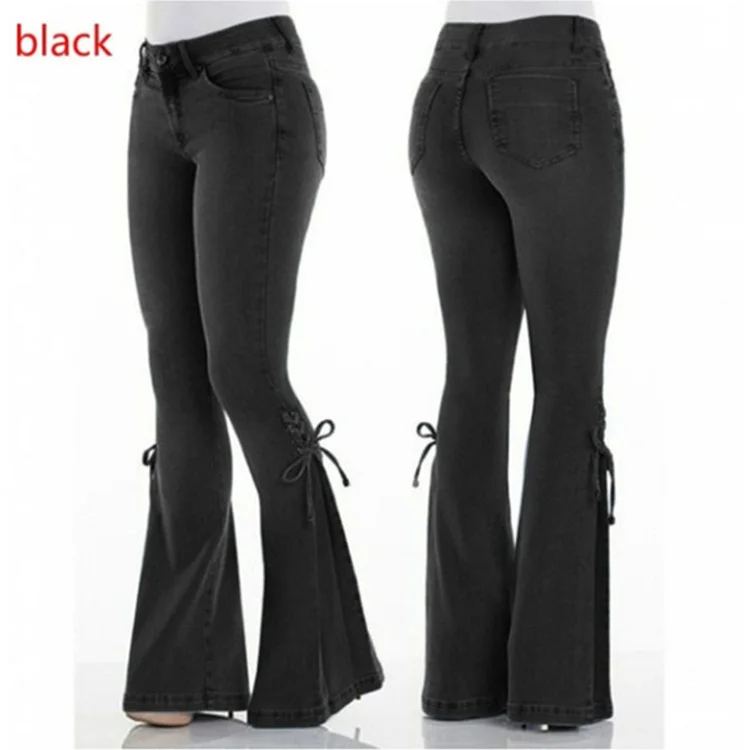 Mid-Waist Lace-Up Flared Jeans