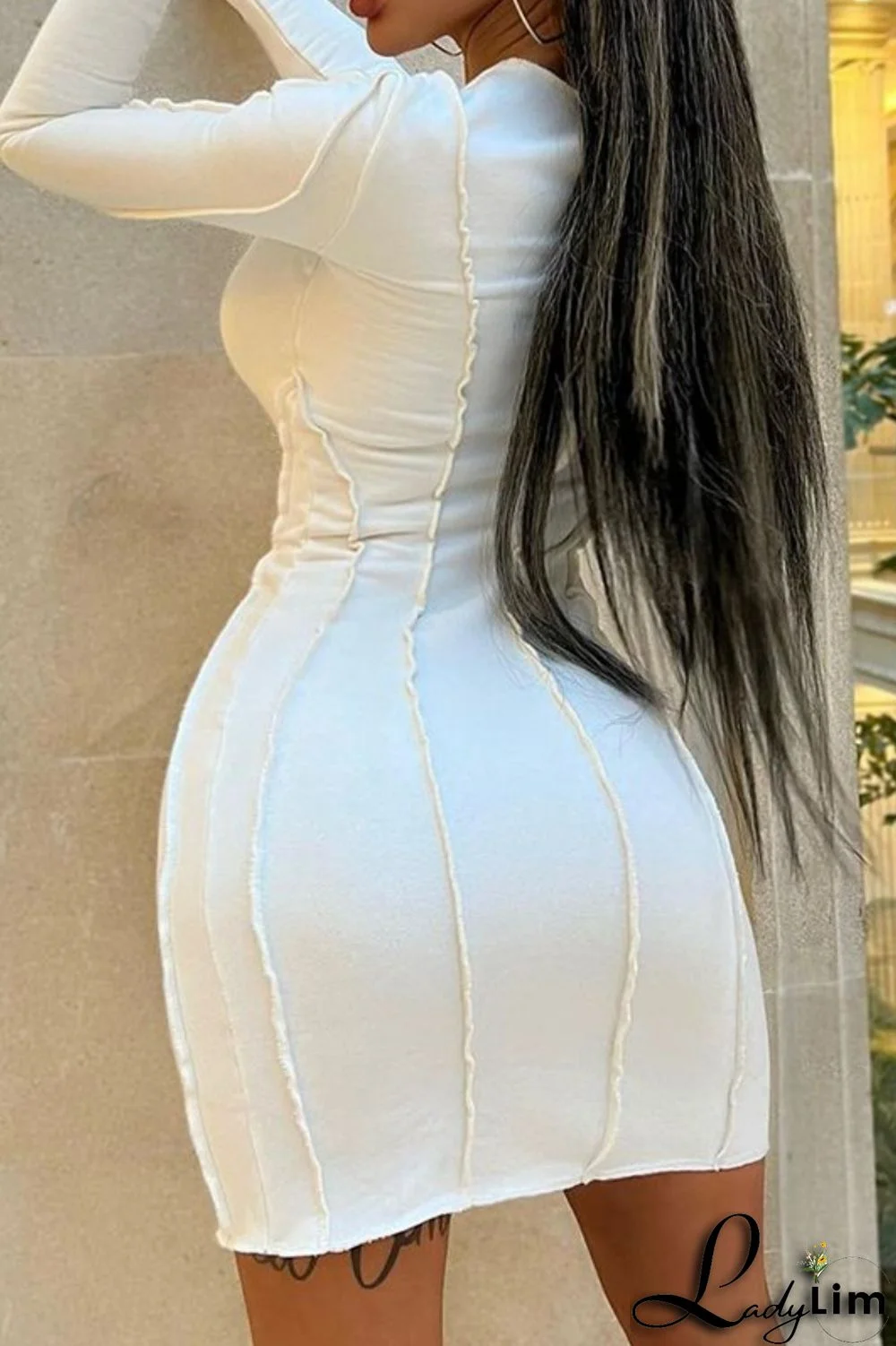 White Casual Solid Patchwork O Neck Long Sleeve Dresses