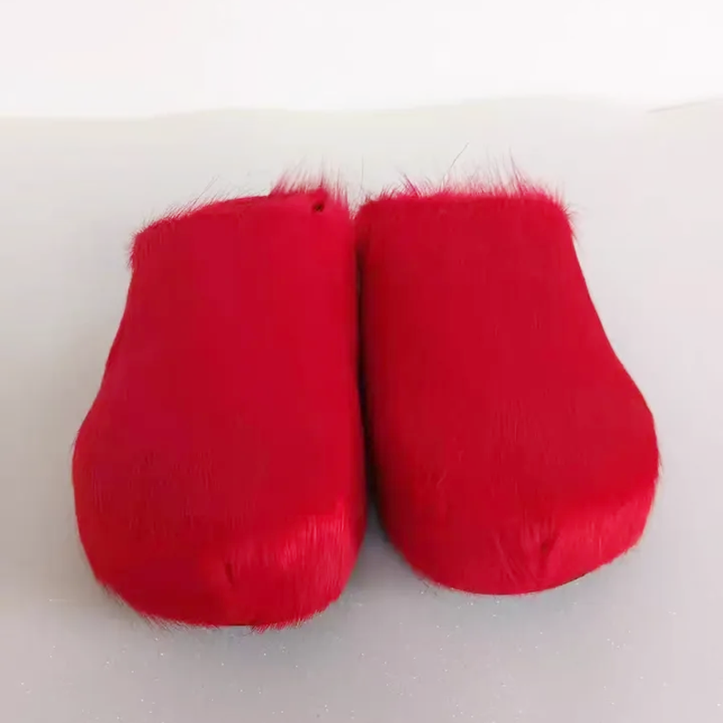 TAAFO Shoes Women Flat Real Fur Slides Horsehair Slippers Fluffy Plush Furry Slipper 