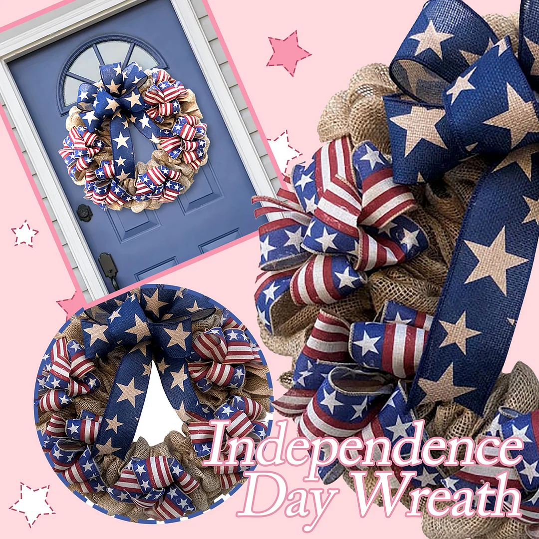 US National Independence Day Wreath 30cm Door Hanging Home Fabric Decoration