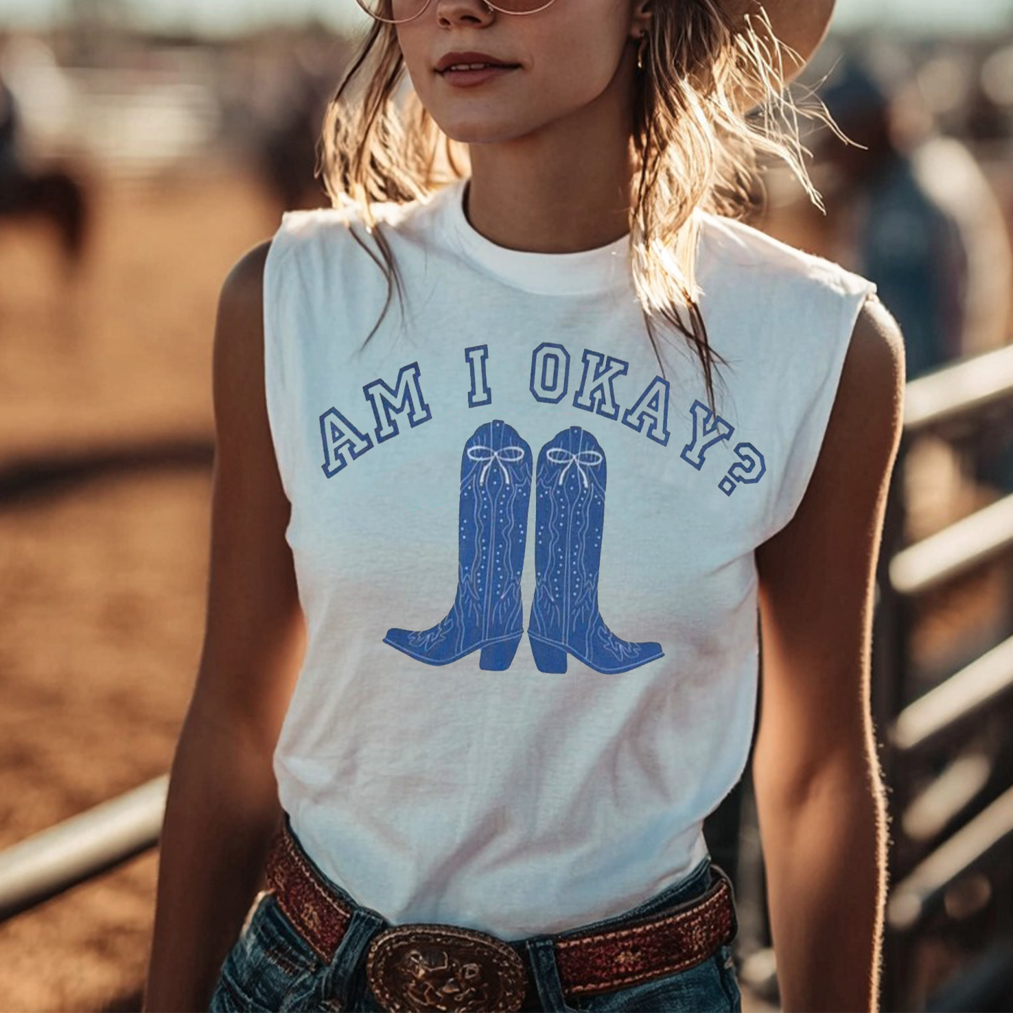 Women's Vintage Western Style Graphic Tank Top With Cowboy Boots Design