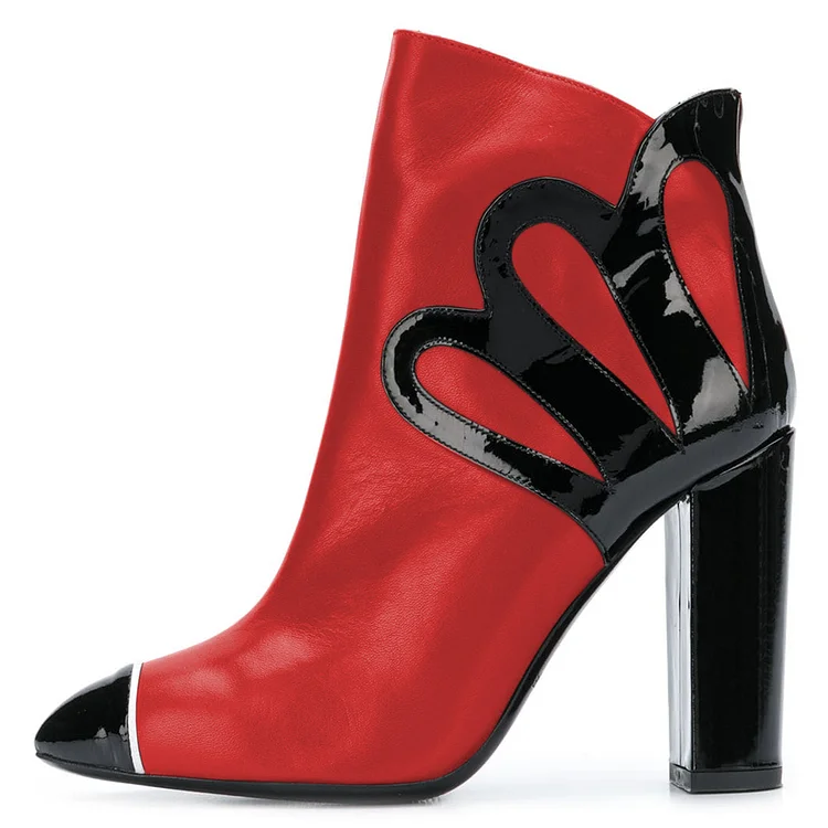 Black and Red Chunky Heel Boots Fashion Ankle Boots |FSJ Shoes