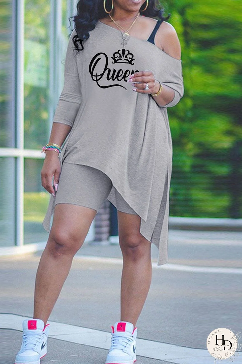 Yellow Fashion Letter Print Patchwork Asymmetrical Oblique Collar Two Pieces