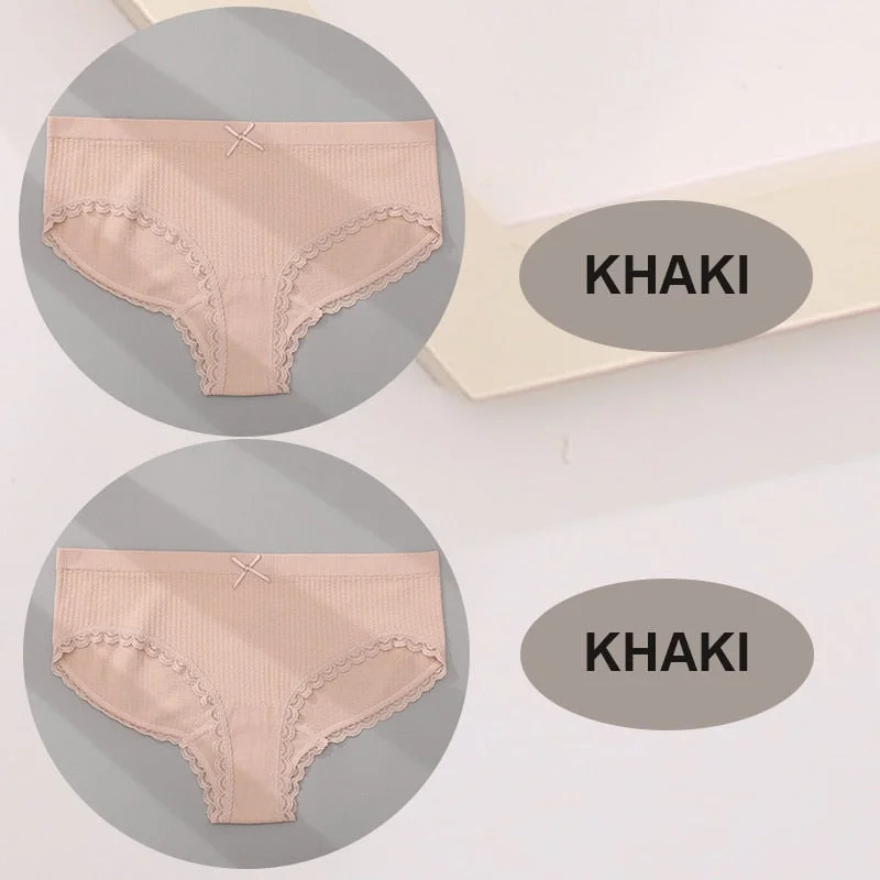 FINETOO 2PCS/Set M-2XL Women Seamless Sexy Panties Cute Bownot 6 Solid Color Girl Underwear Briefs Lingerie Underpant Lace Panty
