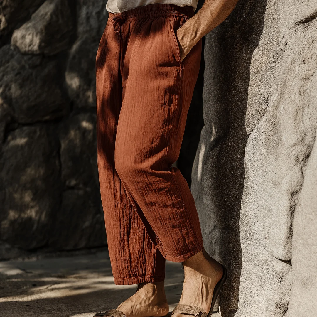 Rustic Brown Wide-Legged Nine-Point Pants For Casual Wear-inspireuse