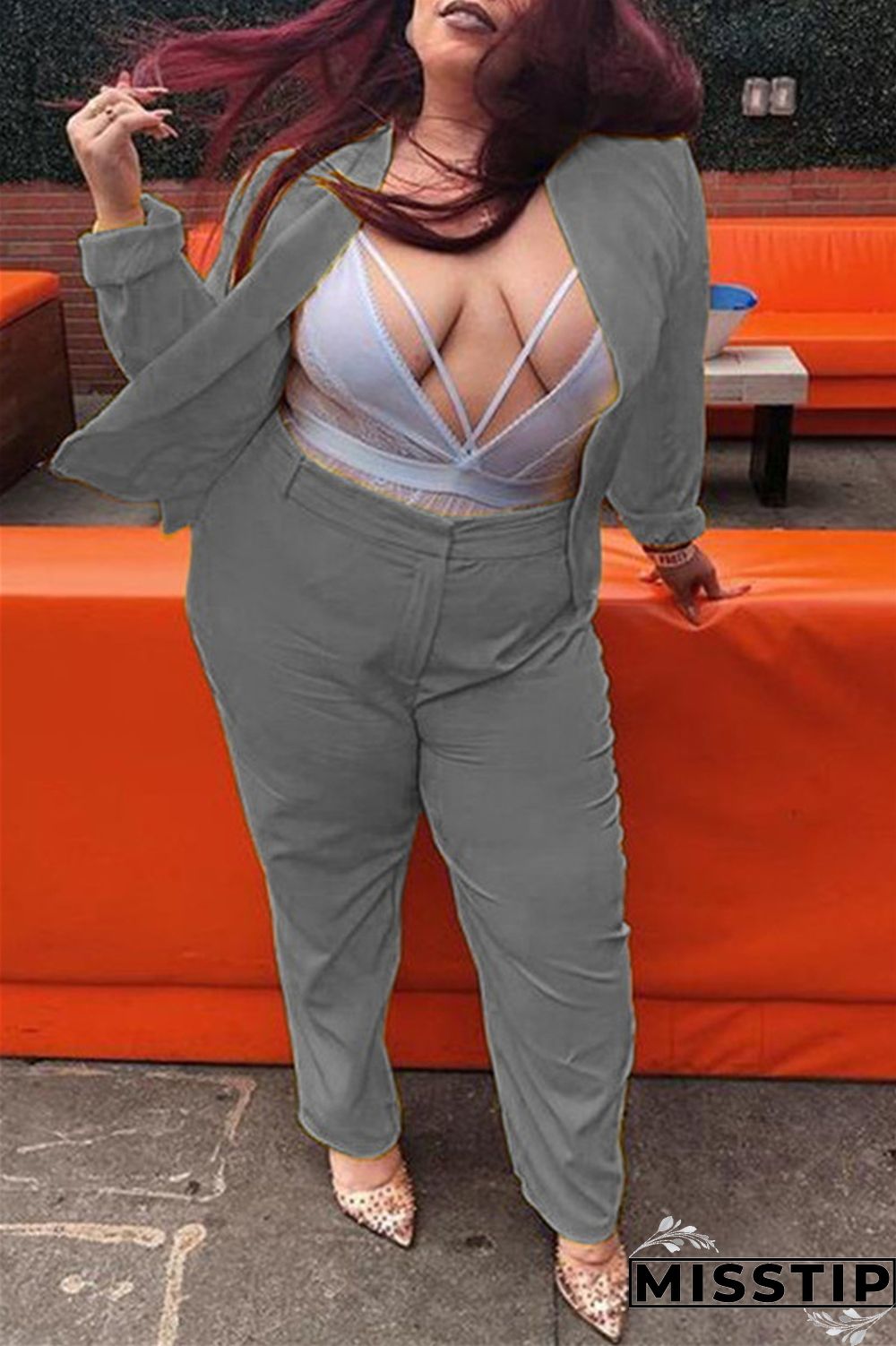 Black Fashion Casual Solid Cardigan Pants Plus Size Two Pieces