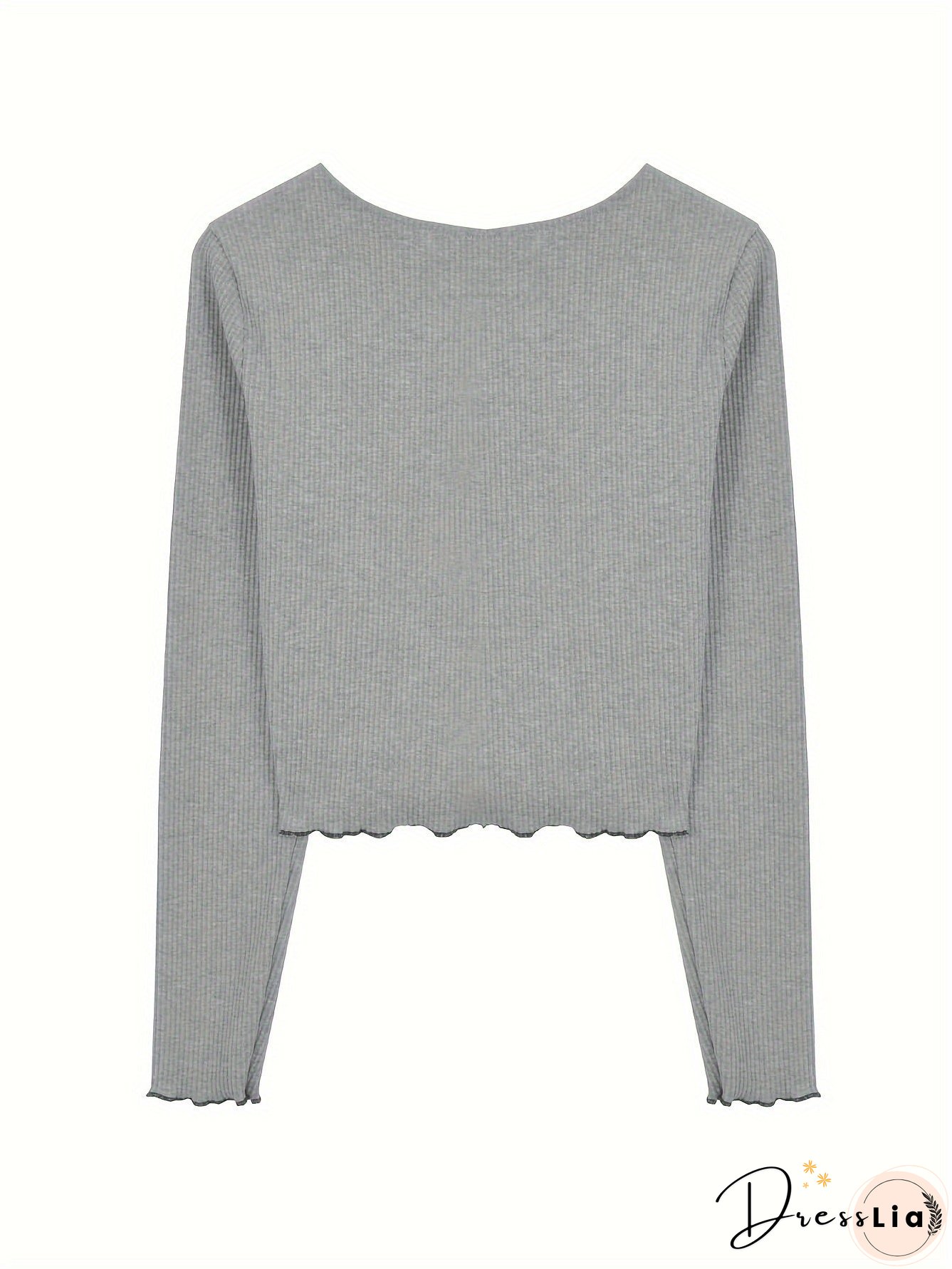 Contrast Lace Trim V-neck Crop Top, Y2K Lettuce Trim Long Sleeve T-shirt, Women's Clothing