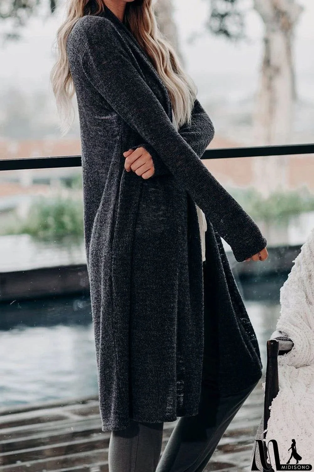 MidiSono - Slouchy Pocketed Knit Longline Cardigan