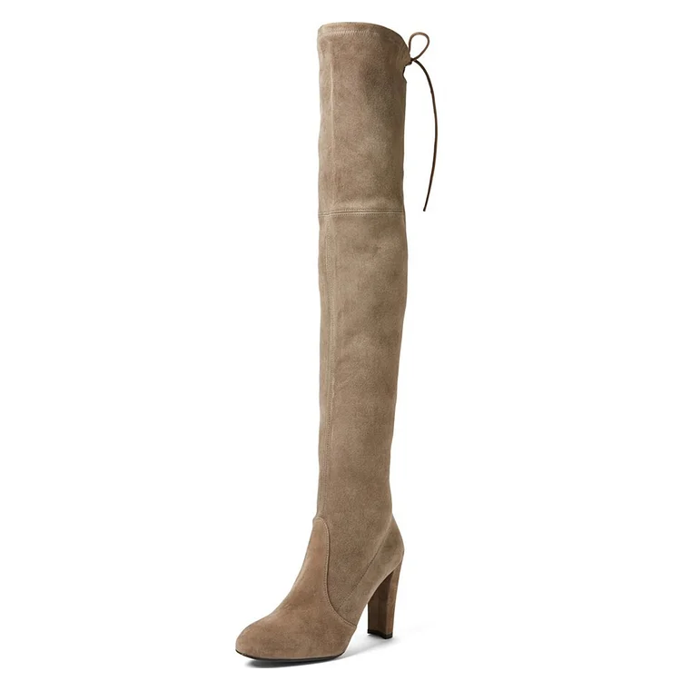 Khaki Long Boots Vegan Suede Thigh-high Boots for Women |FSJ Shoes