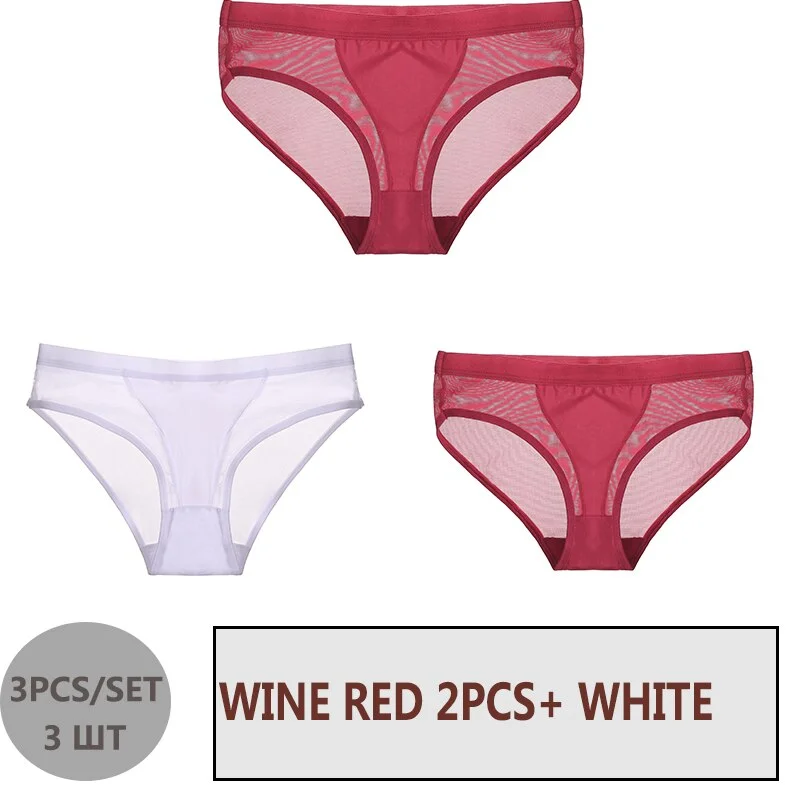 FINETOO 3PCS/Set Women Panties Sexy Mesh Lingerie Breathable Female Underwear For Woman Low-Rise Underpant Woman Panties Briefs