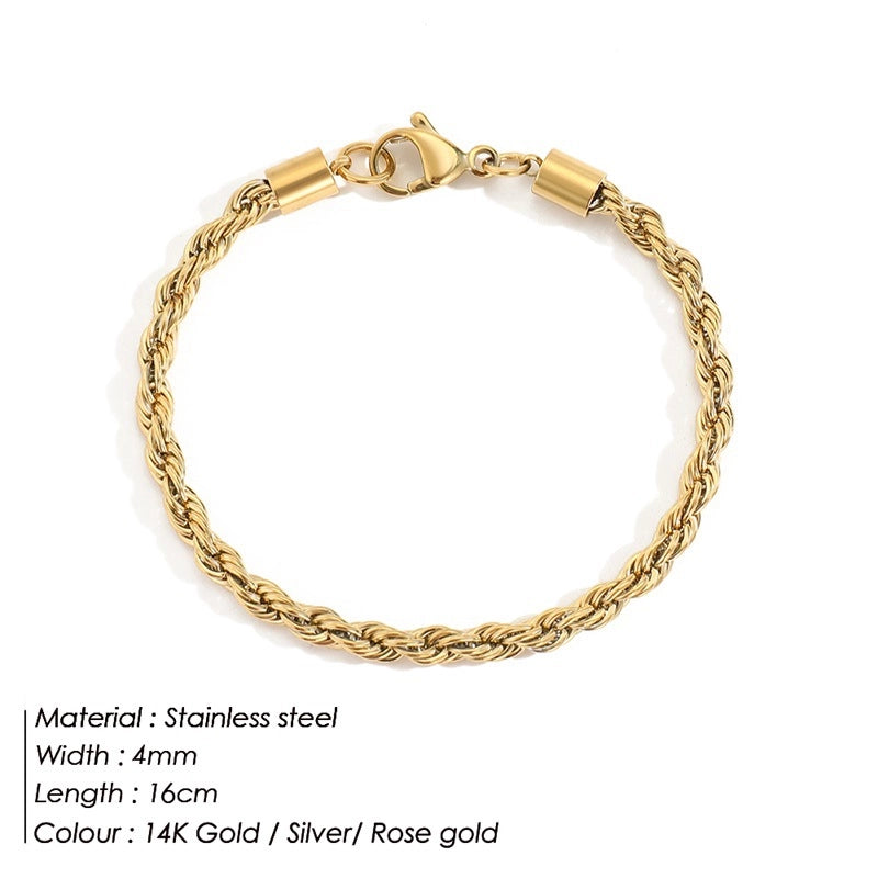 JUJIE Simple Stainless Steel Twist Chain Bracelet Ladies 14K Gold-plated Personalized Bracelet