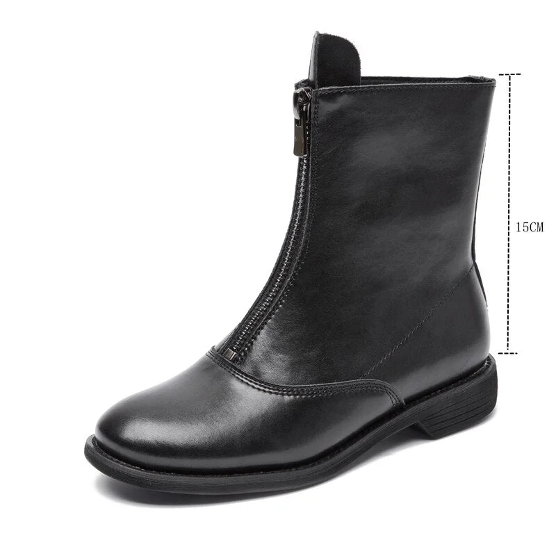 AIYUQI Women's Autumn Boots Genuine Leather 2021 New Trend Front Zipper Ladies Shoes Boots Low Heel Ankle Boots Women