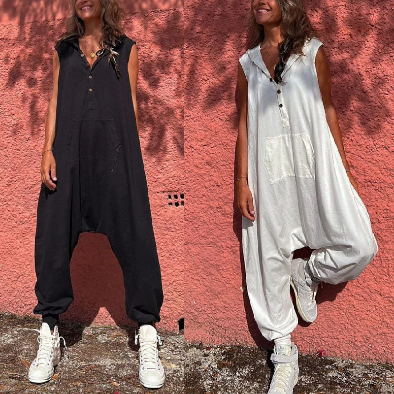 Loose Solid Color Casual Sleeveless Jumpsuit