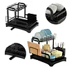 2 Tier Dish Drying Rack with Utensil Holder and Cup Rack Double Layer Sink Drain Rack with Drain Board for Apartment Kitchen Counter