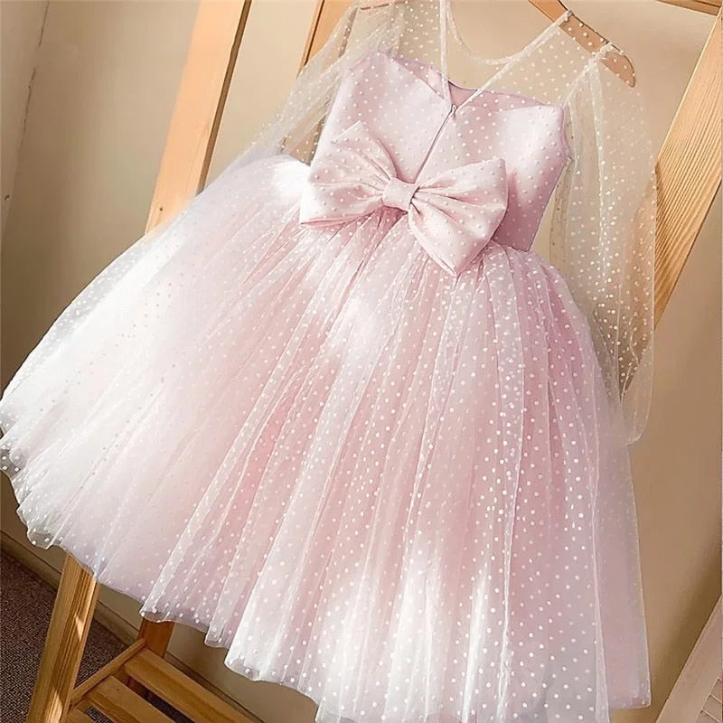 Kids Princess Dress For Girls Flower Wedding Tulle Ball Gown Baby Kids Clothes Party Polka Dots Formal Wear Children Clothing