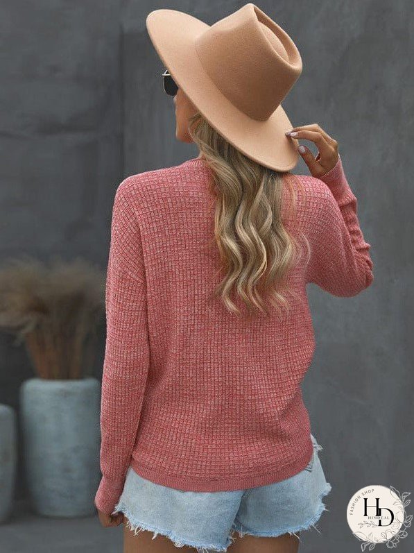 V-Neck Ladies' Sweater With Cross Detail In Solid Colors And Sexy Long Sleeves