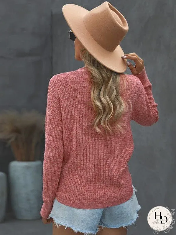 V-Neck Ladies' Sweater With Cross Detail In Solid Colors And Sexy Long Sleeves