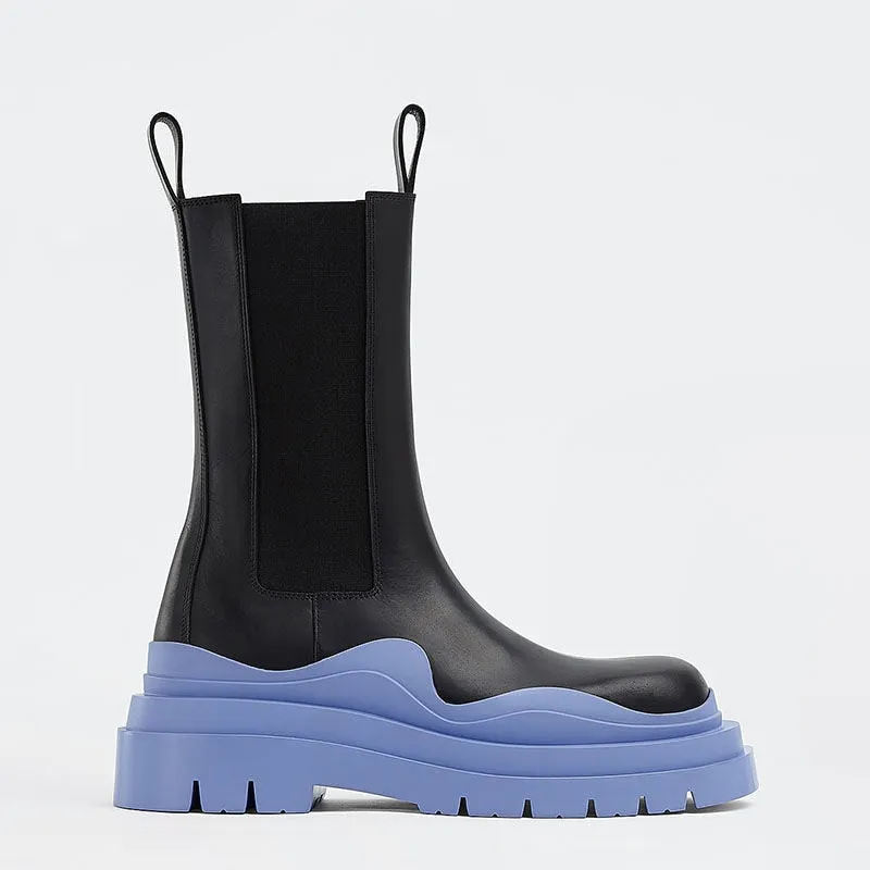 Women Platform Chelsea Boots 2022 New Mid-tube Boots Thick-soled Martin Boot Female Thigh High Boots Flat Wedges Winter Shoes