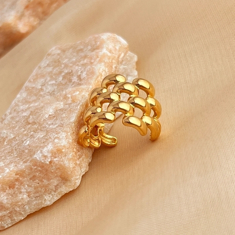 Casual Retro Minimalist Round 201 Stainless Steel 18K Gold Plated Plating Adjustable Ring