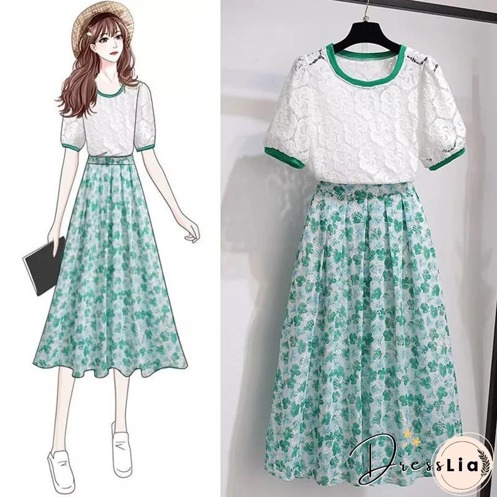 Sweet Lace Tee+Embroidery Skirt P15783