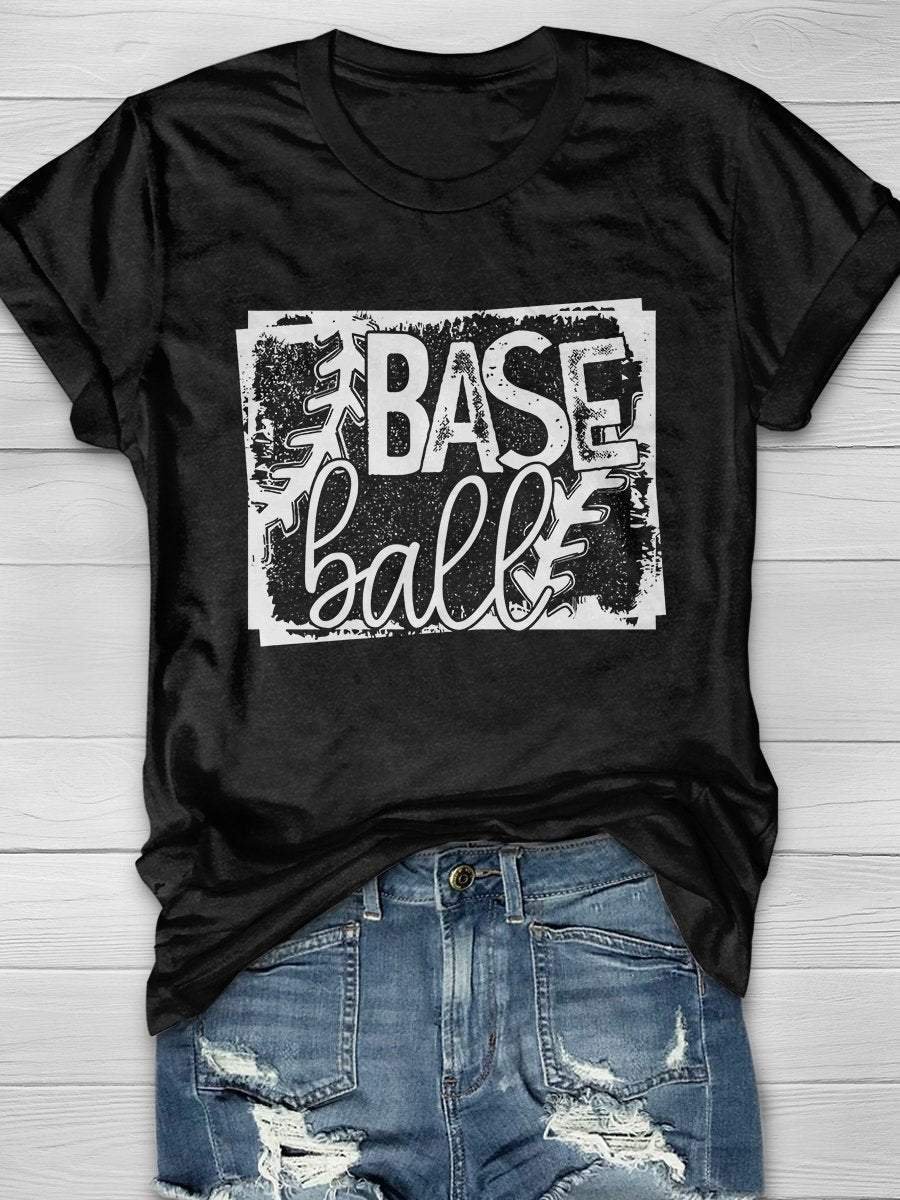 Vintage Baseball Print Short Sleeve T-shirt