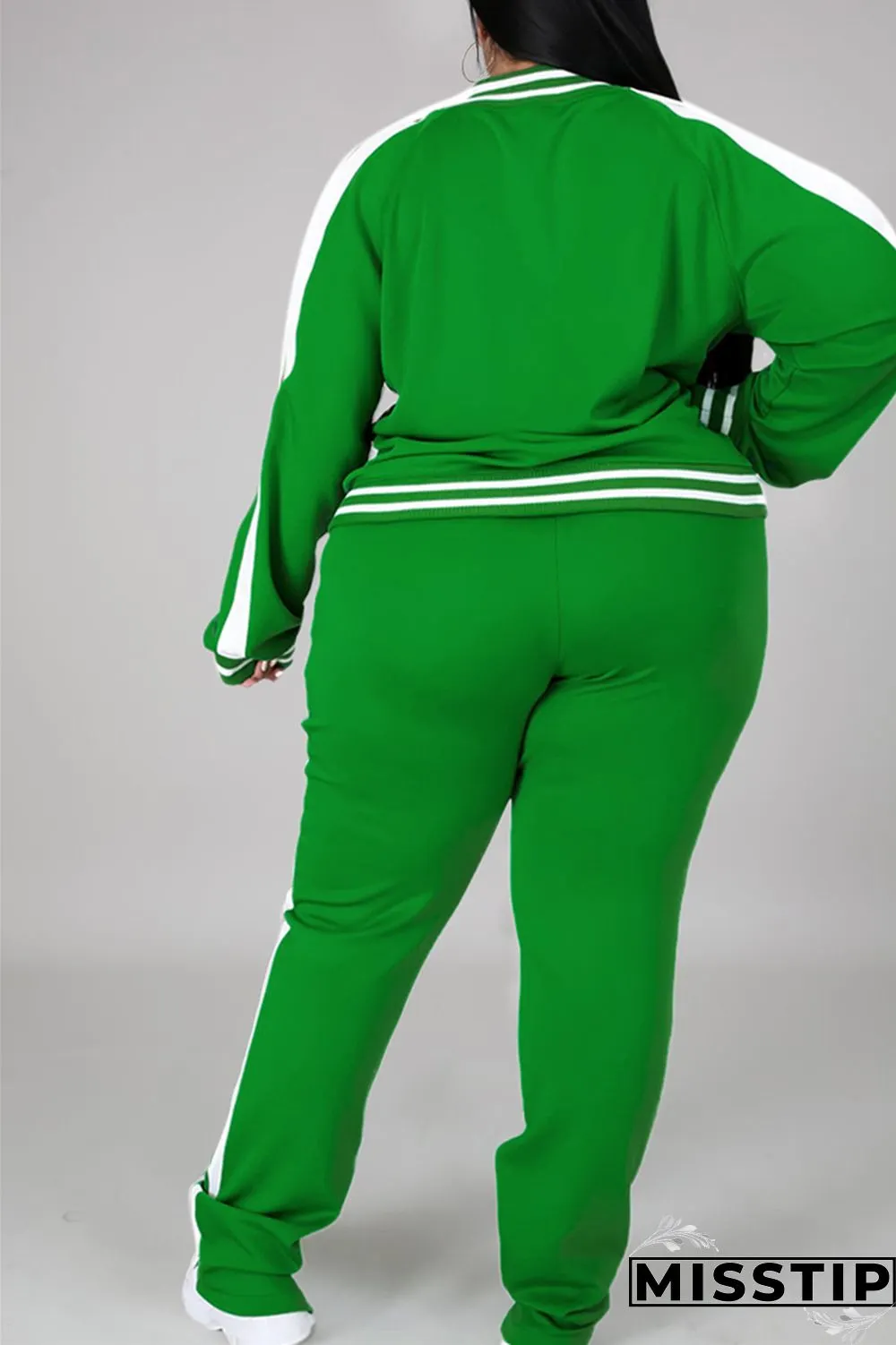 Black Fashion Casual Sportswear Zipper Collar Long Sleeve Regular Sleeve Patchwork Plus Size Set