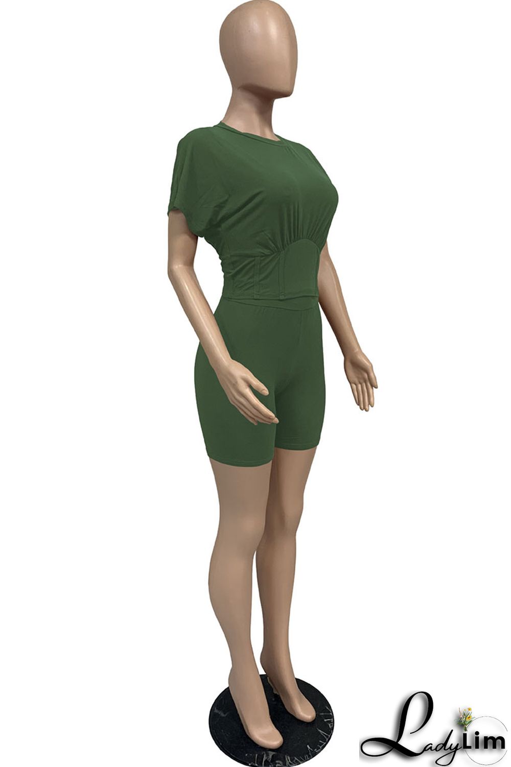 Yellow Casual Solid Split Joint O Neck Short Sleeve Two Pieces