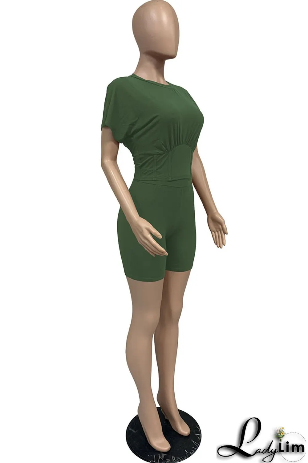 Yellow Casual Solid Split Joint O Neck Short Sleeve Two Pieces