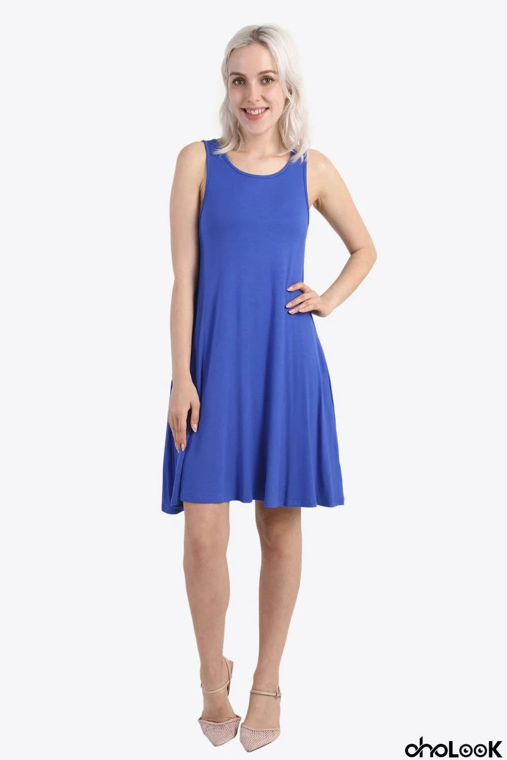 Cutout Scoop Neck Sleeveless Dress with Pockets