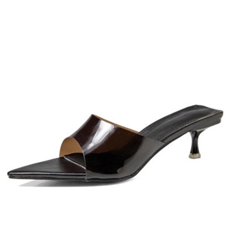 Red Green PVC Transparent Jelly Shoes For Women Sexy Pointed Open Toe Shallow Slider Slippers Ladies Sandals Stiletto Heels Mule