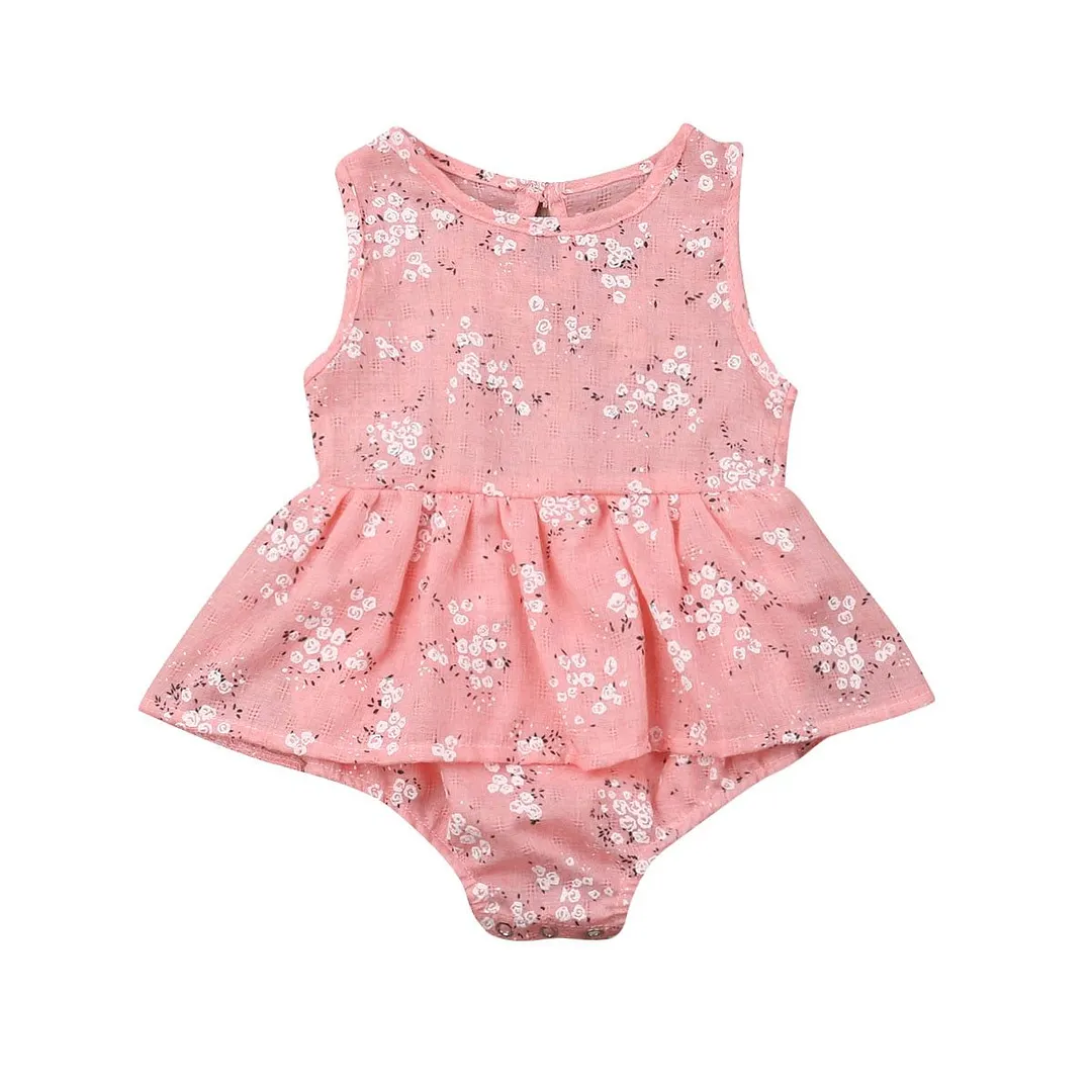 2019 Baby Summer Clothing Newborn Infant Baby Girl Bodysuits Dress Clothes Sleeveless Flowers Print Jumpsuits Tutu Dress 0-18M