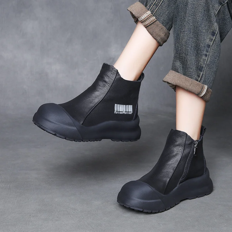 Yyvonne Layer Calfskin Retro Coloring Short Boots Women Autumn And Winter New Leisure Fashion Thick Bottom Increase High Help Boots