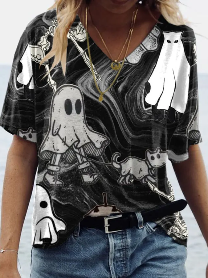 Women's Ghost Print Short Sleeve T-Shirt
