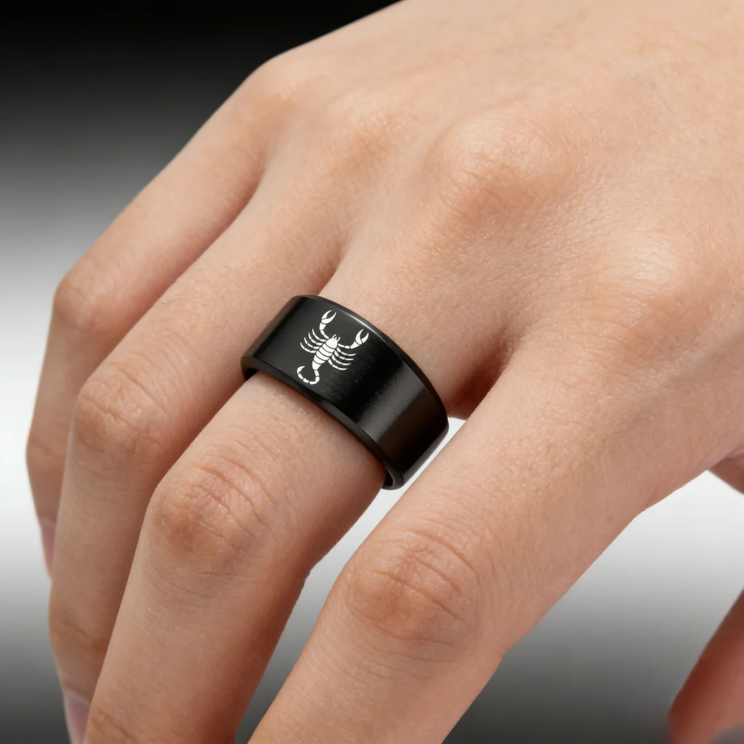 Black Scorpio Tungsten Wedding Ring Beveled Edges Black Laser Etched Couple Tungsten Carbide Rings 4MM 6MM 8MM