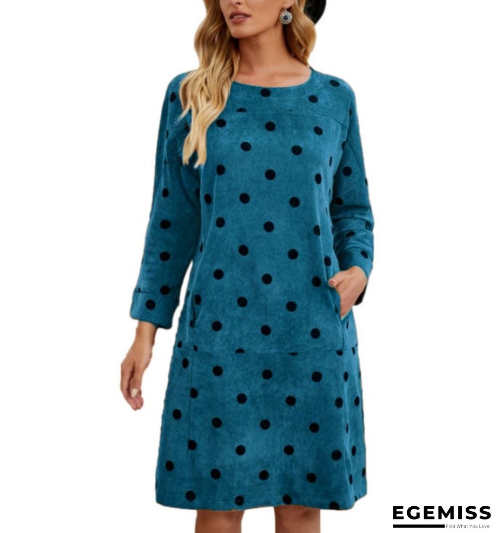 Corduroy Polka Dot Print Pocket Dress | EGEMISS