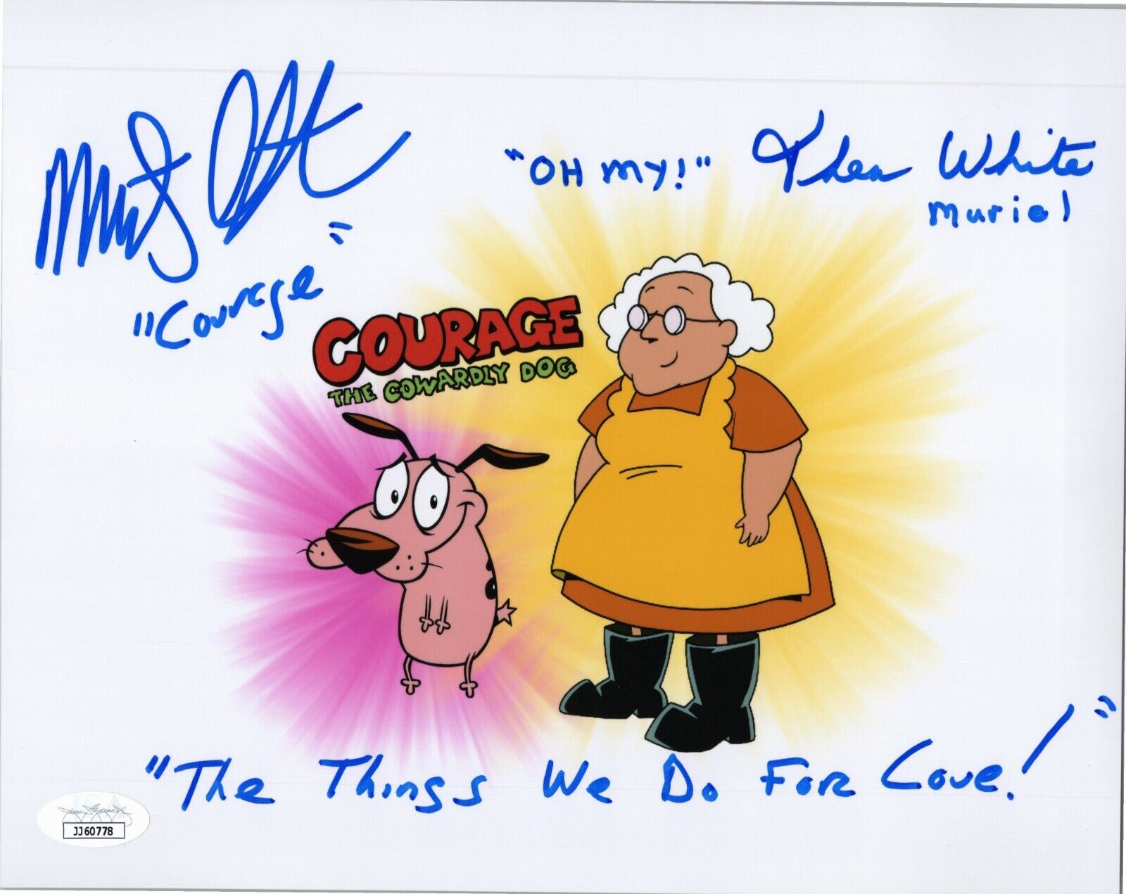 MARTY GRABSTEIN & THEA WHITE Hand-Signed COURAGE COWARDLY DOG 8x10 Photo Poster painting JSA COA