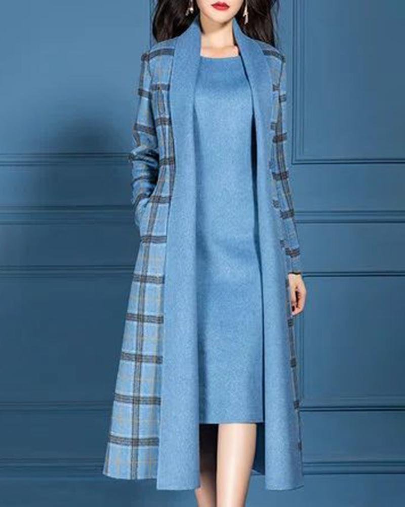 Fashion Blue Plaid Printed Two Piece Set
