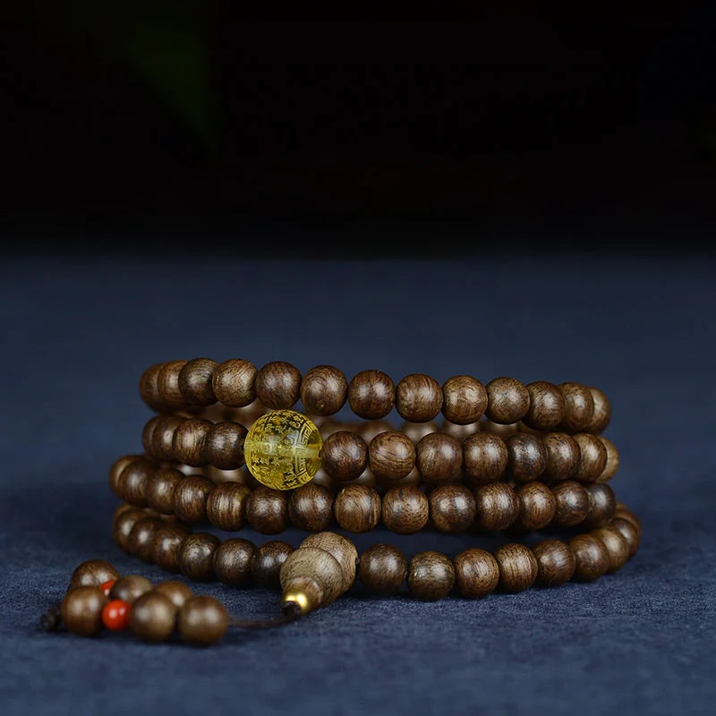 Agarwood Amber Red Agate 108 Mala Beads 999 Gold Brunei Heart Sutra Strength Meditation Bracelet