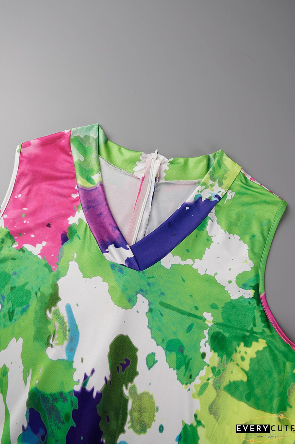 Green Casual Print Tie-dye V Neck Plus Size Jumpsuits