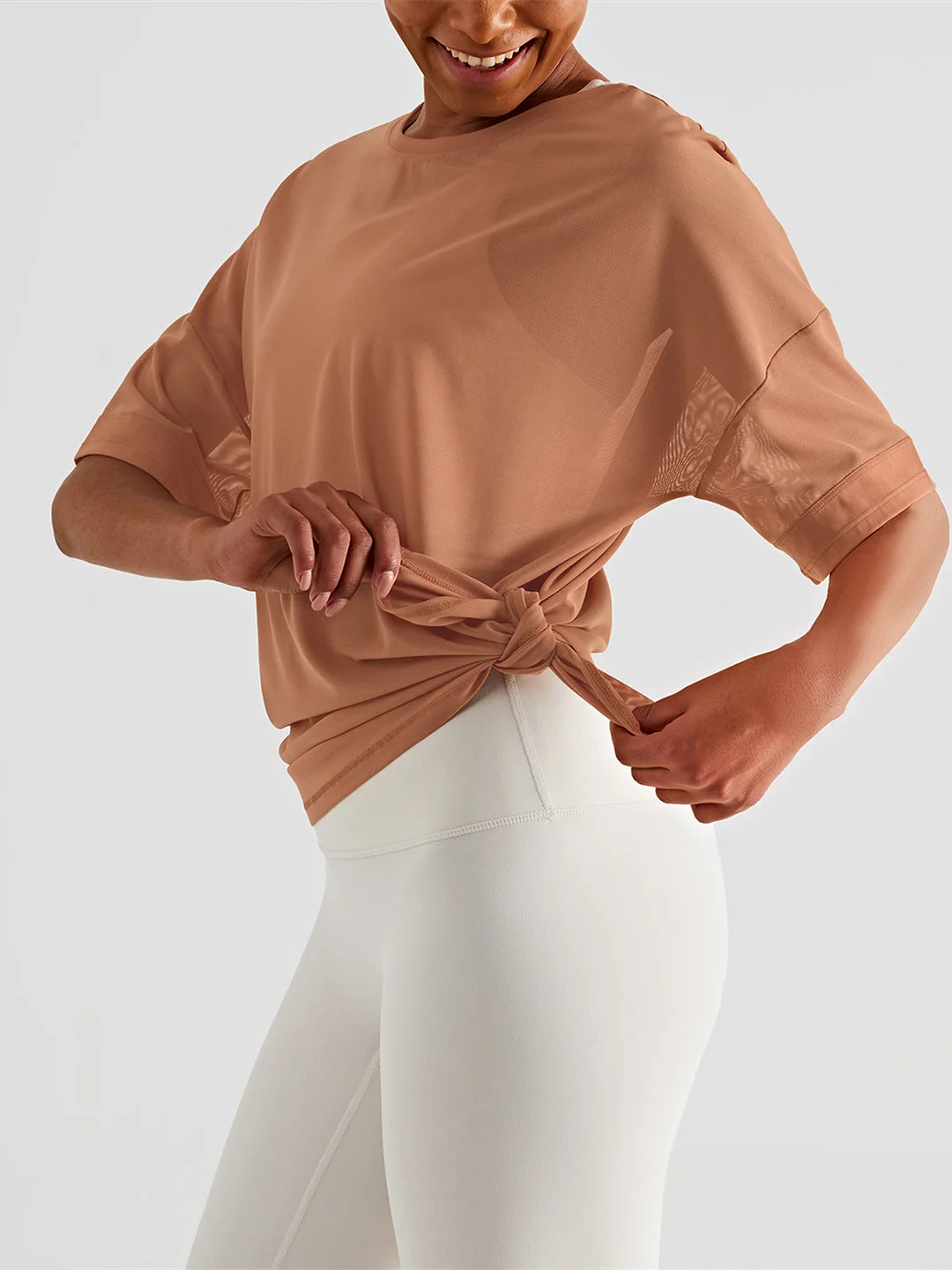 Quick-Drying Beehive Nylon Mesh Spliced Split Yoga Top