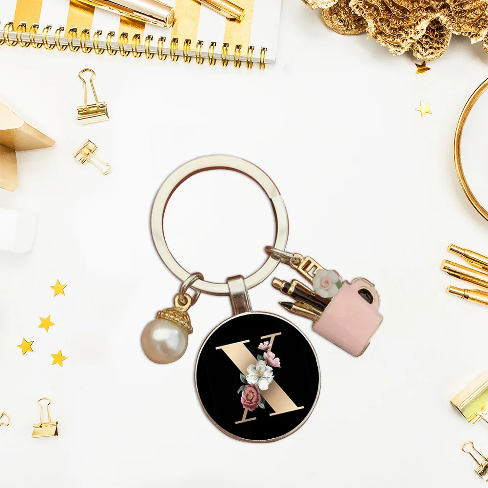 Resin Alphabet Letter Keychain Pearl Alphabet Key Ring Charms for Key Handbag Backpack