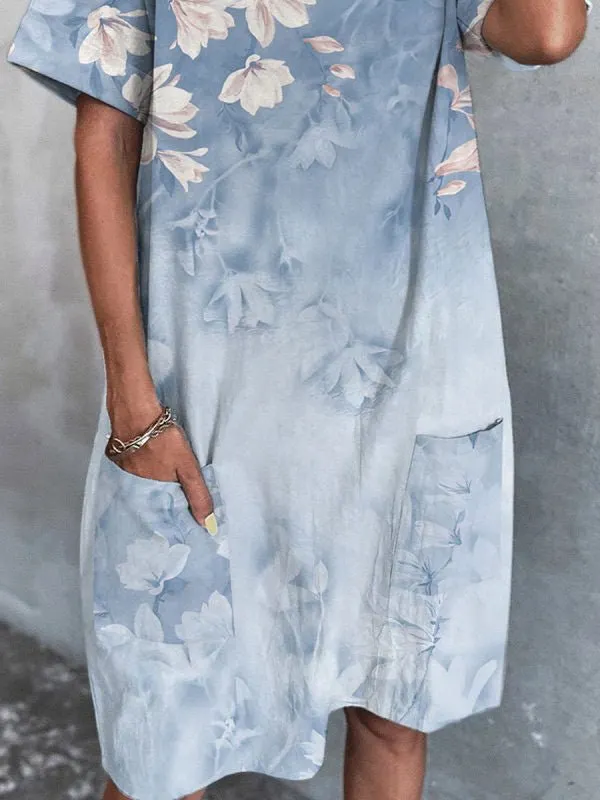 Women's Dresses V-Neck Print Pocket Short Sleeve Dress
